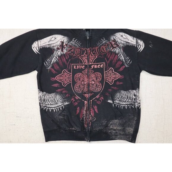 Y2K Xzavier Lizard Skeleton Zip Hoodie Black XL Emo Grunge Style “Live Free” - Picture 7 of 14